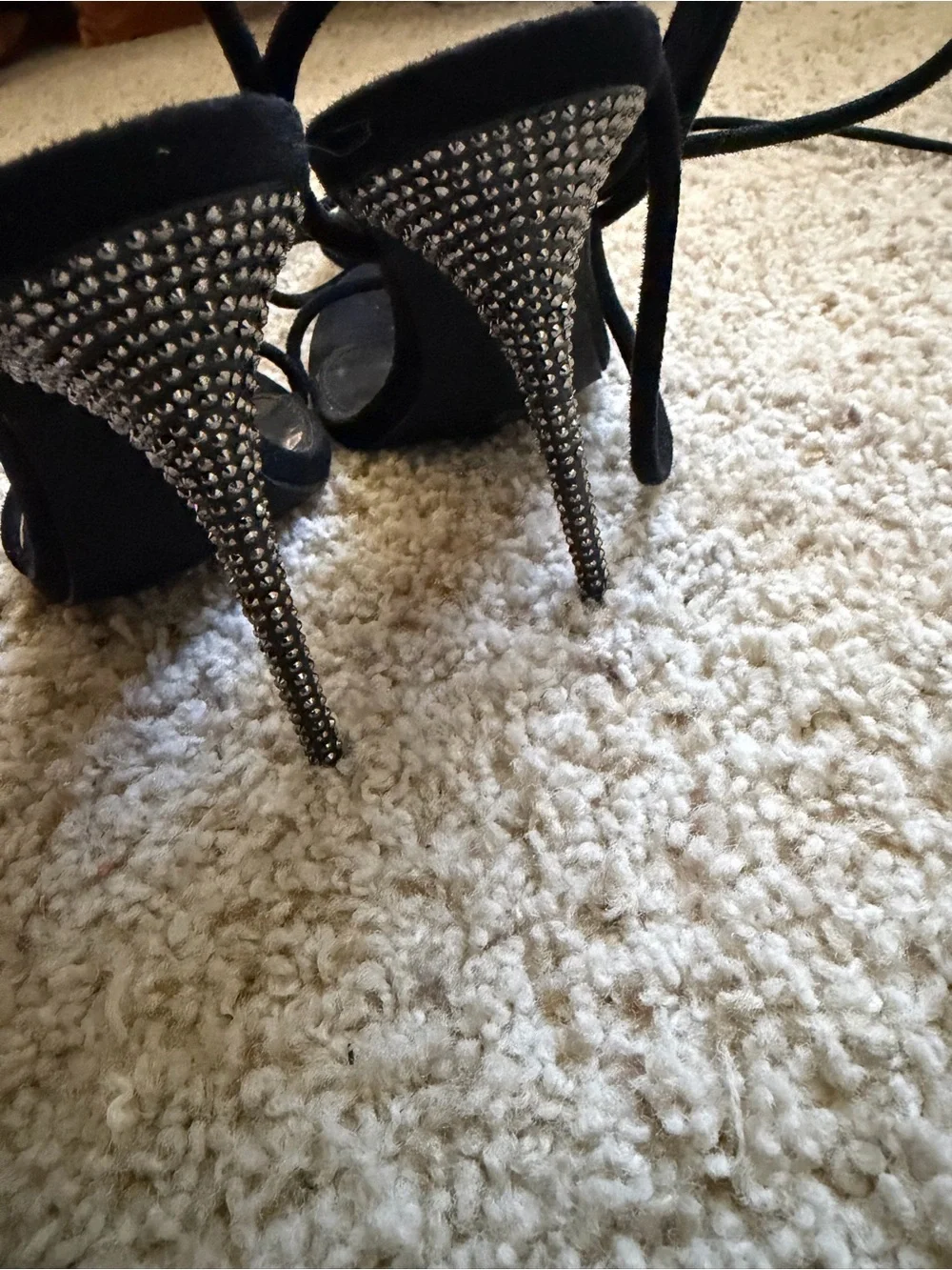 Black Lace-Up Crystal Stiletto heels 8